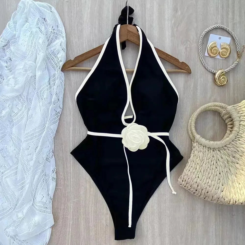 Maillot de Bain Une Pièce Fleuri à Dos Nu