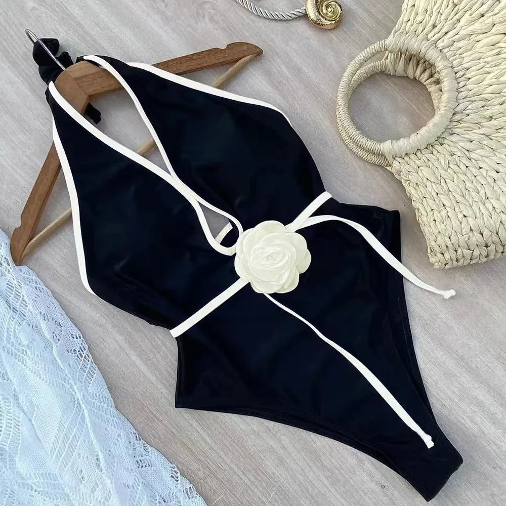 Maillot de Bain Une Pièce Fleuri à Dos Nu